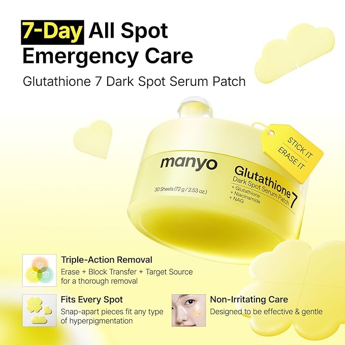 MANYO Glutathione 7 Dark Spot Serum Patch, Gel Dark Spot Patches for Face, Uneven Skin Tone & Radiance Booster, Korean Skincare, 30 Count