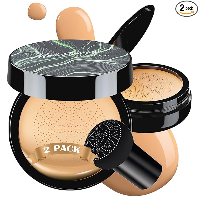 Mushroom Head Air Cushion CC Cream - Tattoo Cover up BB Cream Foundation Makeup Moisturizing Concealer Long-Lasting, Cushion Foundation Full Coverage Self Adjusting (2 PCS Buff Beige)