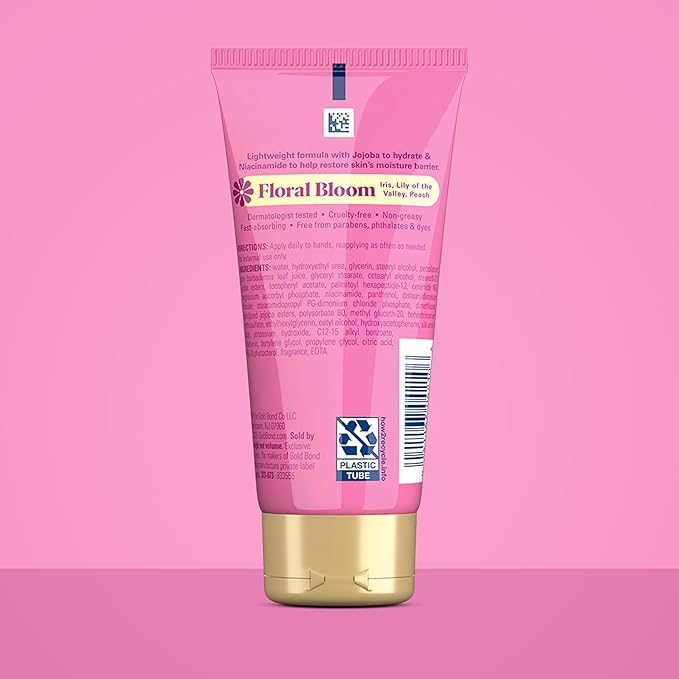 Gold Bond Floral Bloom Hydrating Hand Cream Set, Lightweight Everyday Hand Cream with Jojoba to Hydrate Skin & Niacinamide to Help Restore Skins Moisture Barrier, Fresh Floral Bloom Scent, 3 oz, 4 pk