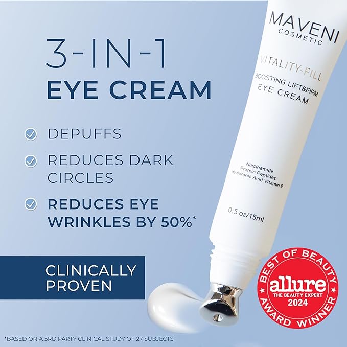 MAVENI Vitality-Fill Boosting Eye Cream, Natural Anti Aging Under Eye Cream Lift & Firm,Reduce Wrinkles,Fine Lines,and Under Eye Bags,Dark Circles Under Eye Cream