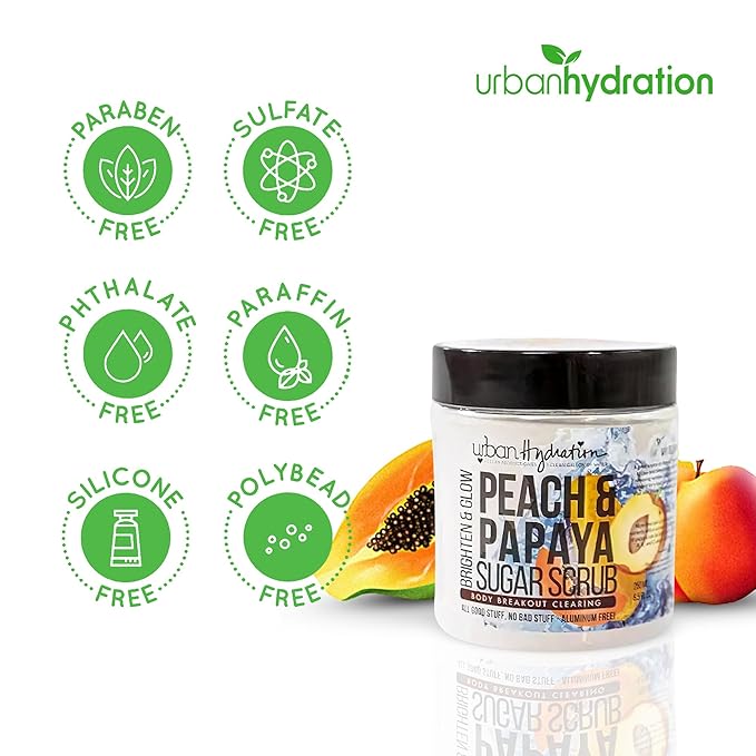 Urban Hydration Peach & Papaya Sugar Body Scrub – Exfoliating Body Scrub for Men and Women, Nourishes Skin, Removes Dead Skin Cells, Helps Reduce Dark Spots & Improve Texture – 8.5 oz