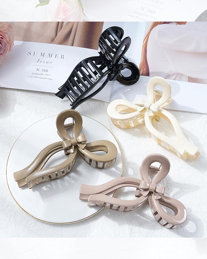 4 PCS Bow Hair Clips for Women Bow Claw Clip 5" Extra Large Hair Claw Clips for Thick and Long Hair Cute Bows Big Clip Mother’s Day Gift for Mom