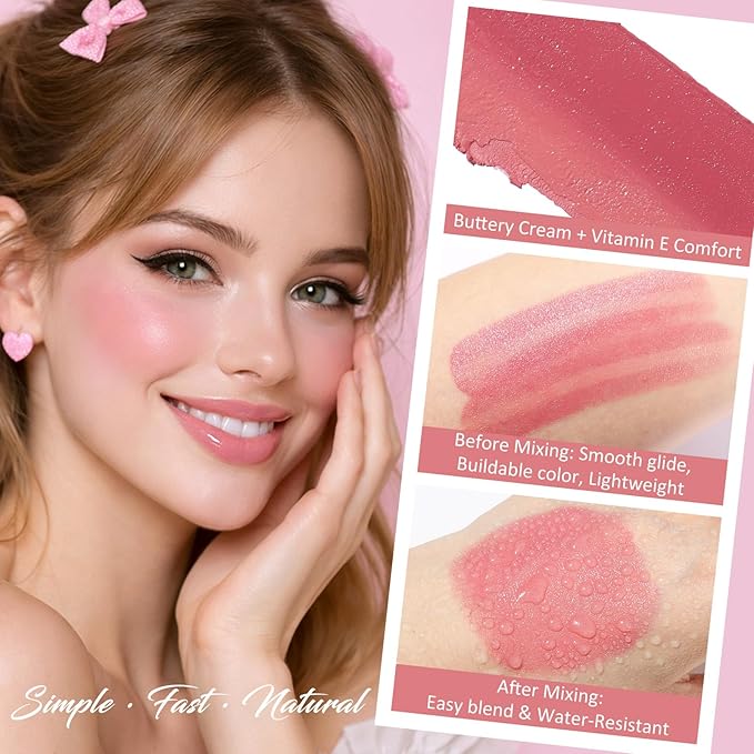 UCANBE Dusty Rose Blush Stick for Cheeks, Duo-Tone Buildable Blush Makeup, Hydrating Lightweight Face Blush with Vitamin E, Natural Dewy Finish, Long-Wearing, Water-Resistant