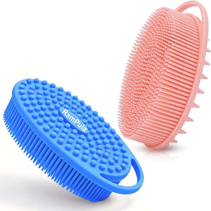 Silicone Body Scrubber – Dual-Sided Silicone Loofah for Shower, Soft Exfoliating Body Bath Shower Scrubber Loofah Brush Easy-to-Clean for Sensitive Kids Women Men All Kinds of Skin, Set of 2