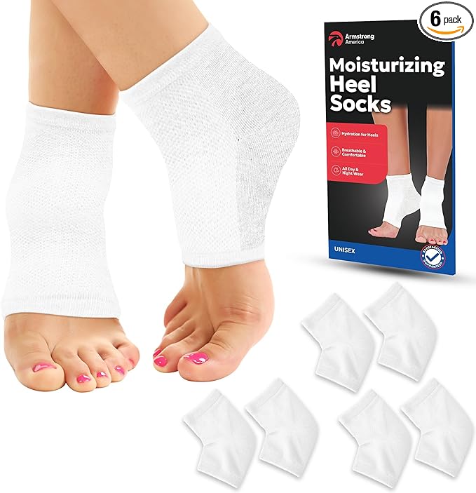 Moisturizing Socks for Mens Cracked Heels - Moisturizer Heel Sleeves to Smooth & Soften Rough Cracked Heels & Dry Feet. Large Aloe Moisturizing Heel Socks (White - 3 Pairs, Large)