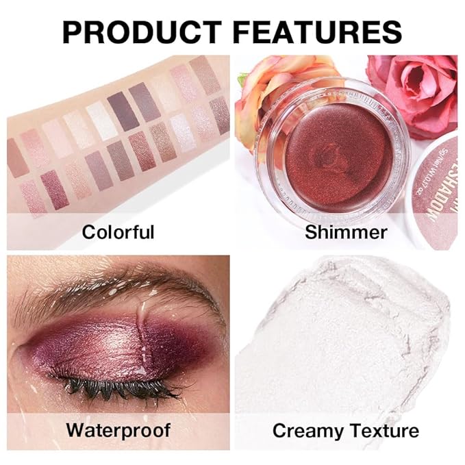FeiCuiYun Cream Glitter Purity Shimmer Metallic Eyeshadow Palette Makeup, Natural Single Mini Instant Holographic Eyeshadow For Women, Sombras Crema Para Ojos, Talc, Paraben & Cruelty Free, P06