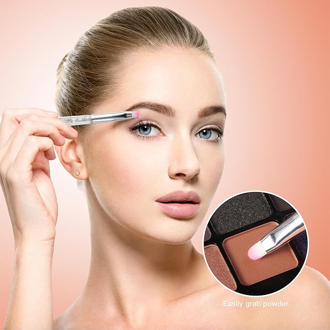 Travel Makeup Brush Set for Girls,Grey White Transparent Unique Liquid Flows Handle with Fan Lip Eye Shadow Blender Eyebrow Brush Sets for Kids Girls Lady Gift Present