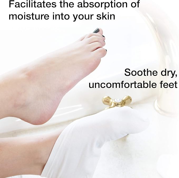 Eurow Moisturizing Cotton and Spandex Therapy Socks for Softening Dry Feet, Deep Hydration, and Spa-Like Skin Care Treatment, Perfect for Cracked Heels and Rough Skin, 2-Pair Set, White