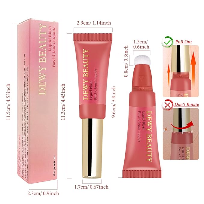 Liquid Blush Makeup Wand, Cream Blush Stick with Cushion Applicator For Cheeks Tint, Natural-looking, Glow Dewy Finish, Weightless Blendable Liquid Rubor | #103 EBULLIENT-Cool Pink