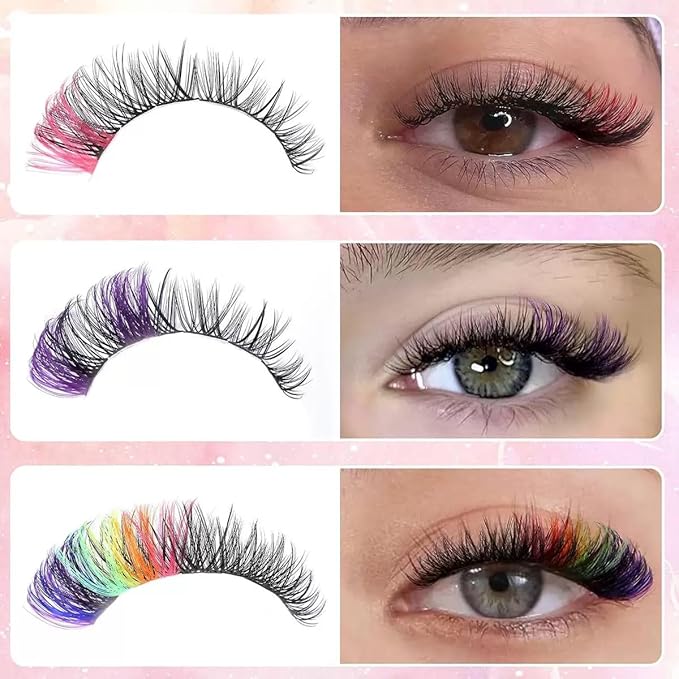 Sunniess 12 Rows Colored Lash Extensions Ombre Colored Lashes Mix Color Single Classic Eyelash 15mm 0.07mm D curl Eyelash Extensions for Professional