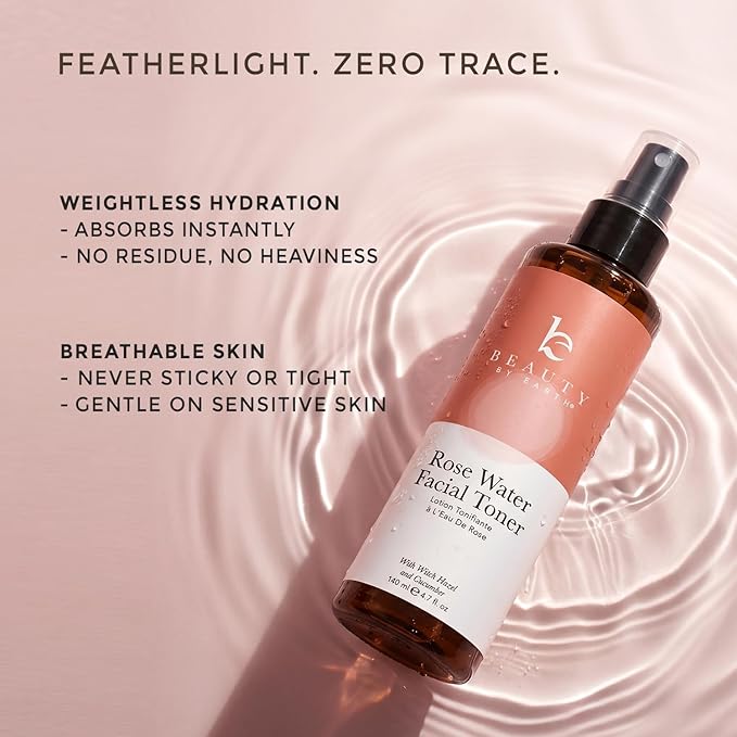 Rose Water Spray for Face - USA Made with Hydrating Natural & Organic Ingredients for Glowing Skin, Alcohol-Free Rosewater Toner Mist with Witch Hazel & Glycerin for Dry and Sensitive Skin