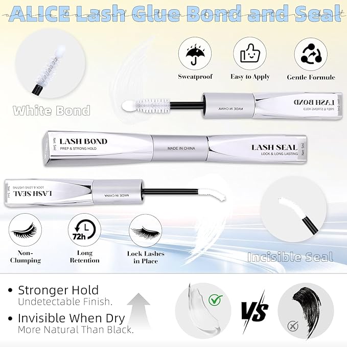 ALICE Spider Lash Clusters Kit Wispy Volume Cluster Eyelash Extension Kit 3D Natural Eyelash Clusters Kit 10mm-16mm Invisible Band Individual Lashes with White Bond and Seal