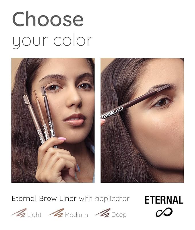 Eternal Automatic Water Resistant Eyebrow Liner with Shaping Comb – Long Lasting, Professional and High Precision Brow Definer with No Sharpening, Retractable Twist Up Mechanism (Light Brown)