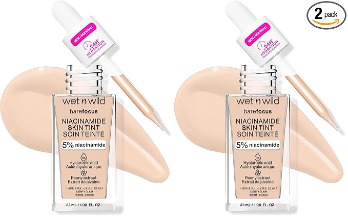wet n wild Bare Focus Skin Tint, 5% Niacinamide Enriched, Buildable Sheer Lightweight Coverage, Natural Radiant Finish, Hyaluronic & Vitamin Hydration Boost, Cruelty-Free & Vegan - Fair Beige
