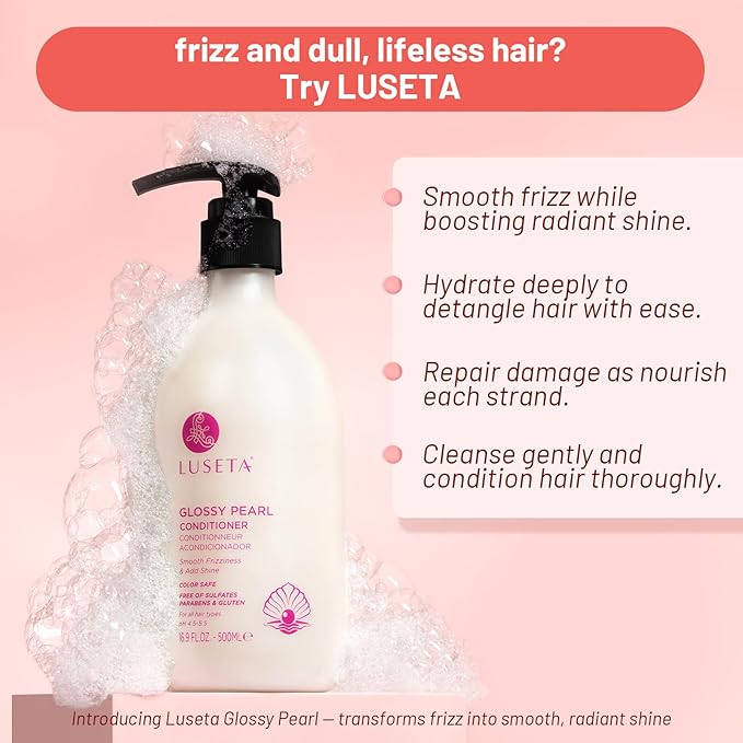 Luseta Glossing Shampoo and Conditioner Set Shine Boosting Sulfate Free for Color Treated Hair, Argan Oil Moisturizing Frizz Control Smoothing for Dry Damaged Frizzy Curly Hair Women Men 500ml*2