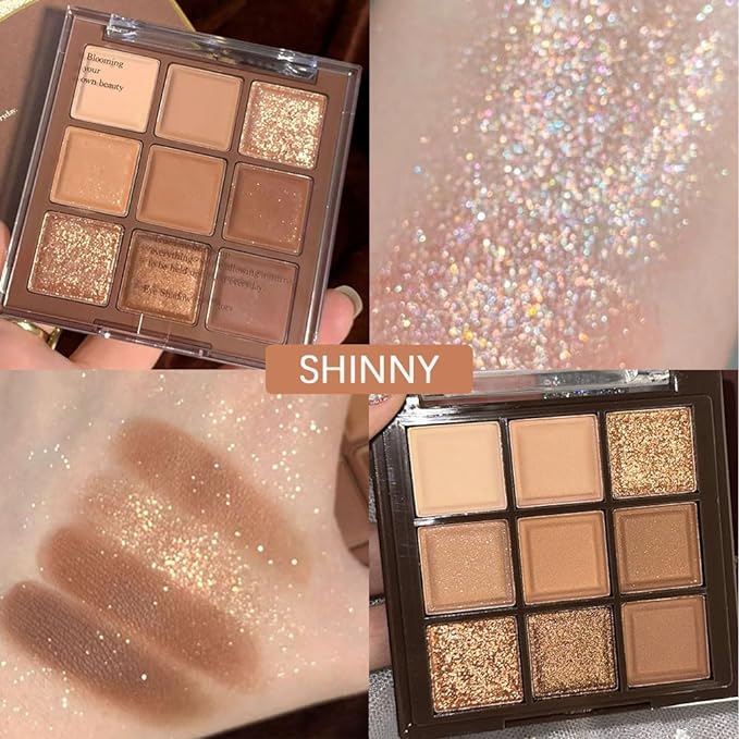 AMY'S DIARY Rose Gold Dark Brown Colorful neutral Eyeshadow Palette Makeup,9Color Matte Shimmer Natural Smokey Eye Eyeshadow palettes Highly Pigmented Neutral Long Lasting Waterproof