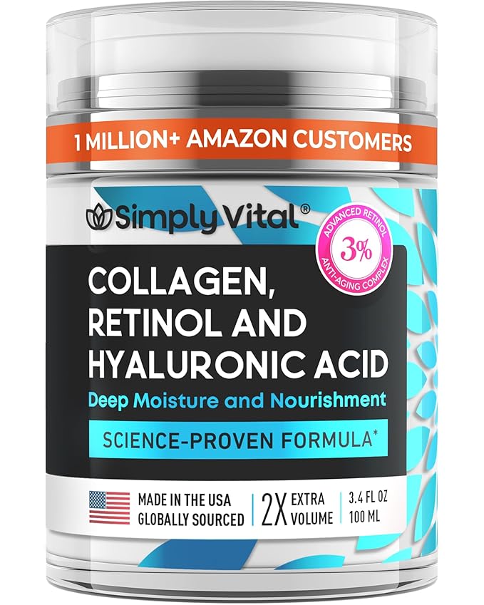Anti-Aging Face Moisturizer with Retinol, Collagen & Hyaluronic Acid - Made in USA - Moisturizer Face Cream for Women & Men - Firming & Hydrating Neck Cream - Day & Night Skin Care - 3.38 fl oz