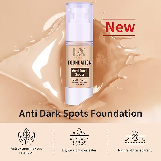 Anti-Dark Spot Liquid Foundation - Collagen Serum Foundation Infused with 2% Niacinamide, High Coverage For A Smooth & Satin Finish, 201 Medium