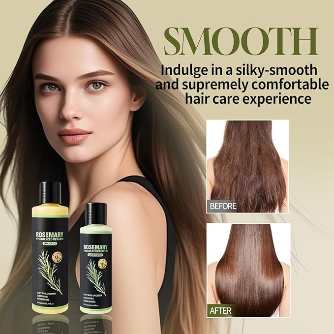 Rosemary Hair Growth Shampoo for Thinning Hair for Women and Men, Contains Hydrolysed Keratin Strengthens Hair Strands, Gentle and Silicone-free, Rosemary Shampoo and Conditioner for All Hair Types