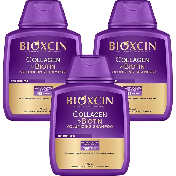 BIOXCIN Collagen Biotin Shampoo Anti-Hair Loss for All Hair Types Volumizing Herbal Formula 3-Pack 300 ML