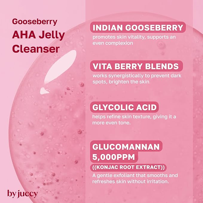 Gooseberry AHA Jelly Cleanser | Gentle & Hydrating | Low PH | Glycolic Acid, Indian Gooseberry, Sea Buckthorn | Exfoliates Dead Skin Cells | Korean Skin Care | By Juicy | 4.05 Fl.oz