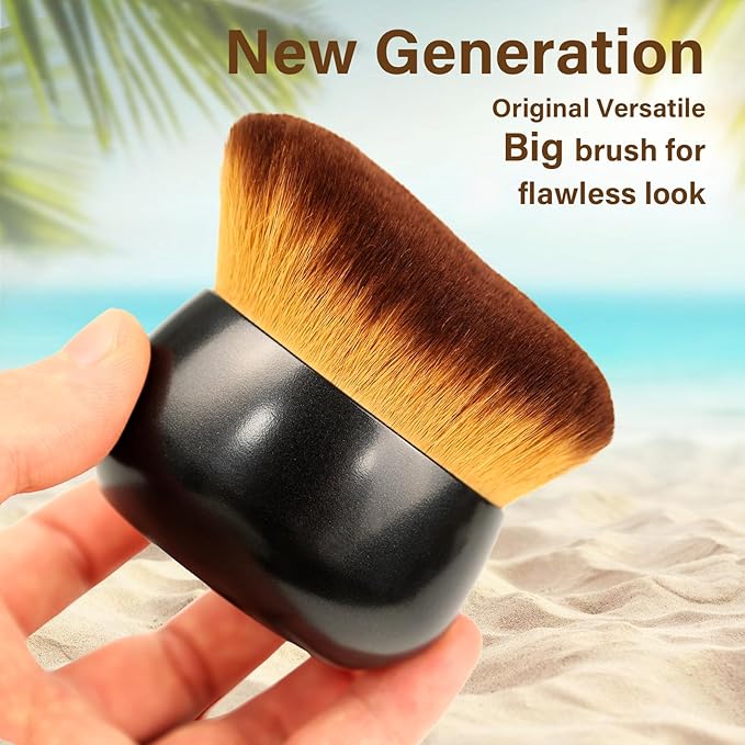 Extra Large Body Makeup Brush For Self Tanner, Leg Makeup & Bronzer Blend, 75 mm Wide-Headed Kabuki Brush for Even& Pretty Sunscreen& Lotion Application. With Cleaning Mat, Face Back Brush Set - Black