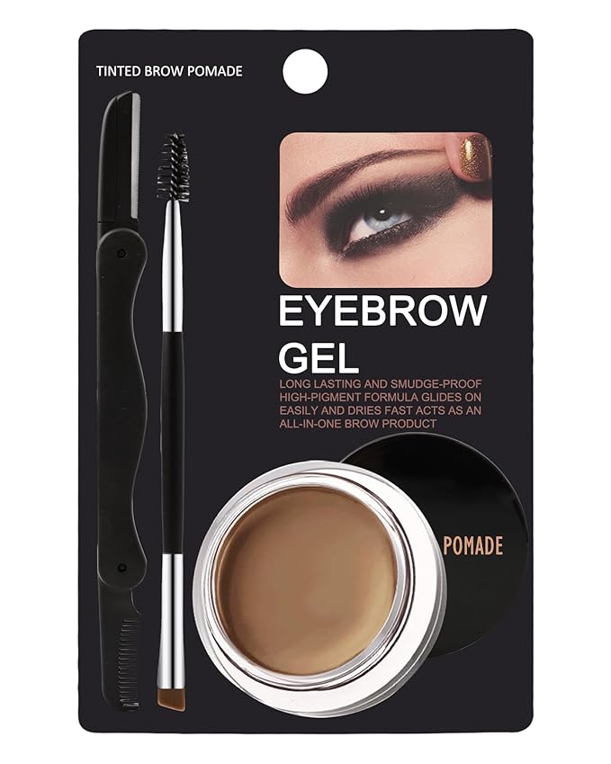 Eyebrow Pomade Kit, Long Lasting Waterproof Soft Brown Tinted Eye Brow Pomade Set with Brush Razor,Smudge-proof Tint Eyebrow Cream Brow Tinting Gel,Christmas Makeup Gift for Women Girl-01