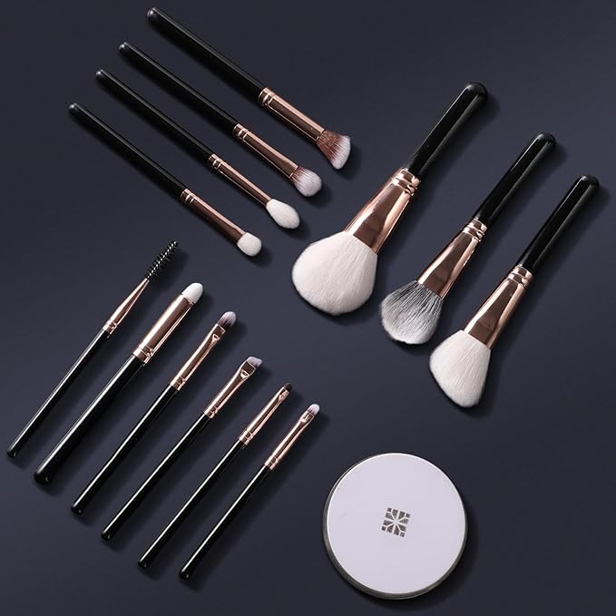 13 Piece Black Makeup Brushes, Face and Eye Makeup Brush Set Ultra Soft Goat Hair&Synthetic Bristles for Powder, Concealer, Blush, Contouring, Blending, Eyeshadow Kits for Beginners, Pros and Artists