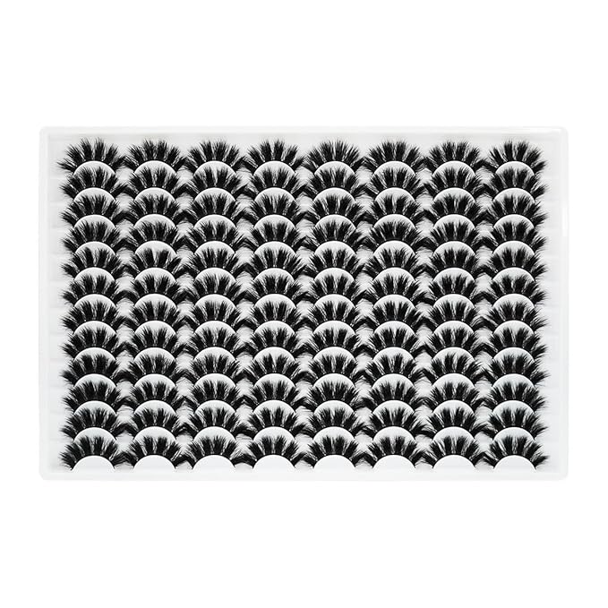 Azenlo False Eyelashes 48 Pairs Faux Mink Lashes 14mm Wispy Lashes 3D Fluffy Cat Eye Lashes Pack Bulk Wholesale Strip Lashes(style 48-034)