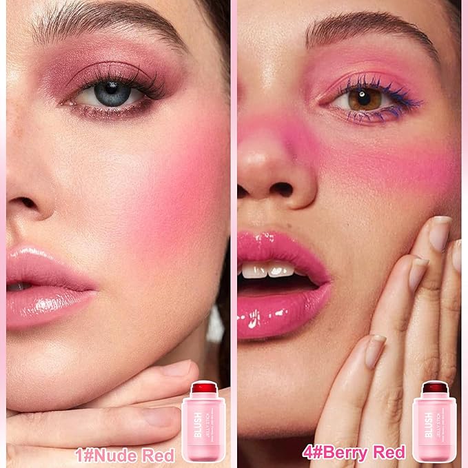 2 Pcs Jelly Blush Contour Stick for Cheeks Eyes Lips Lightweight Dewy Finish Blush Stick Waterproof Long Lasting Contour Trio Wand Face Makeup Set for Wome (2PCSA（1+4）)