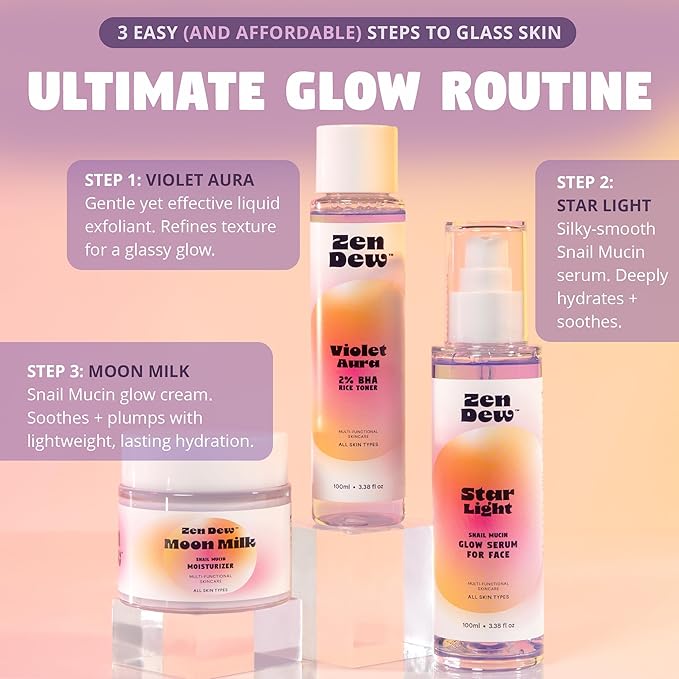 Violet Aura - 2% BHA Exfoliating Toner with Salicylic Acid for Sensitive Skin. Gentle, Hydrating Formula. 2% Niacinamide, Rice Extract & Azulene. Glass Skin, Smoother Texture & Barrier Support