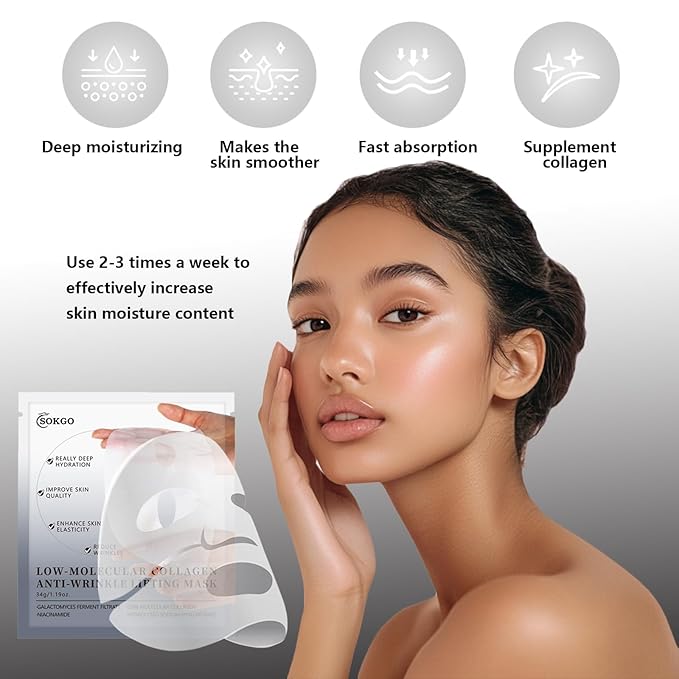 Sokgo Low Molecular Weight Collagen Overnight Hydrogel Mask, Enhances Skin Elasticity, Reduces Pores, Transforms from White to Transparent Upon Absorption Skin Care Treatment