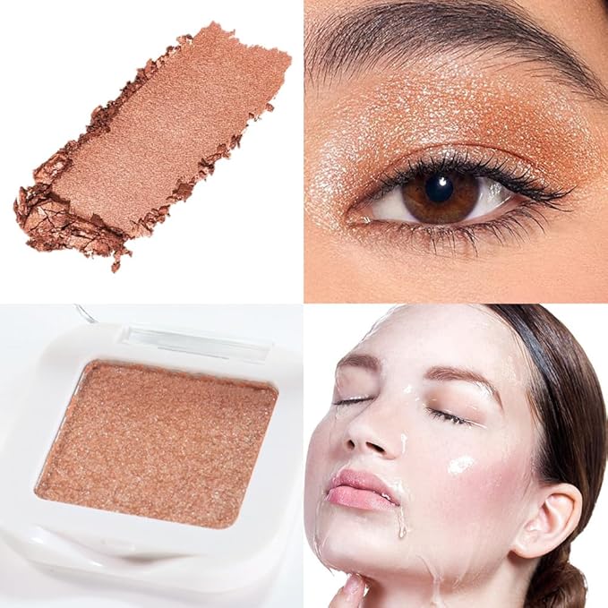 Champagne Gold Glitter Eyeshadow Palette Single, Nude Gold Pink Shimmer Sparkle Cream Eye Shadow Palette Makeup for Older Women, Brightener High Pigment Long Lasting Monochrome Mini Eyeshadow