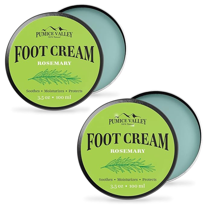 Pumice Valley Foot Balm Cream for Dry Cracked Heels and Feet - Natural Foot Moisturizer Balm for Calluses and Dry Feet Treatment (2 Pack Rosemary)