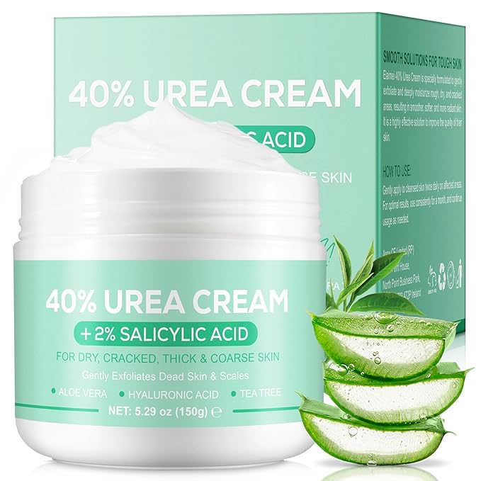 Urea Cream 40 Percent for Feet - 40% Urea Cream Plus 2% Salicylic Acid with Hyaluronic Acid,Tea Tree, Aloe Vera for Dry Cracked Heels, Knees & Maximum Strength Foot Deep Moisturizer(5.29 OZ)