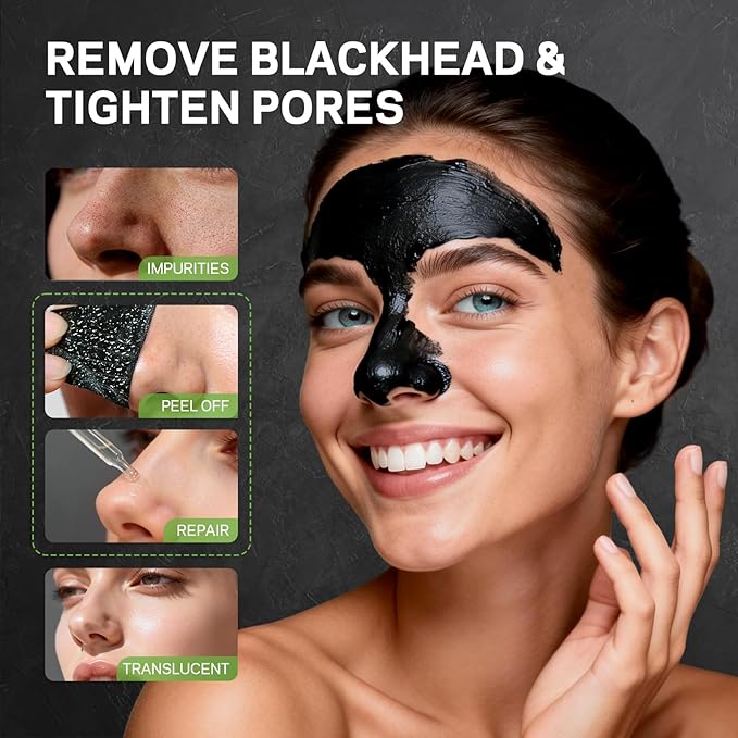 AMOADO Blackhead Remover Peel Off Face Mask, Black Mask & Tea Tree Oil Serum Duo Set, 2-in-1 Deep Cleansing and Pore Tightening, Charcoal Face Mask Peel Off Blackheads Removal