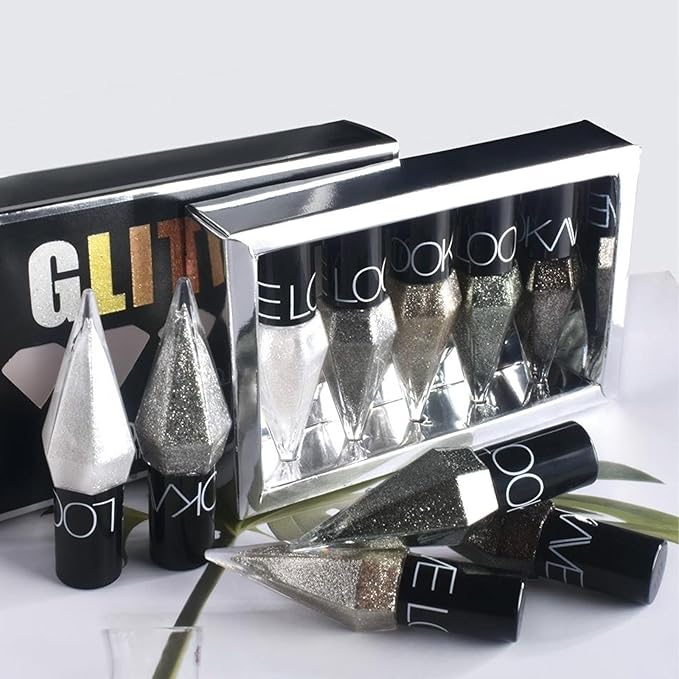 6 Pcs Liquid Glitter Eyeshadow Set Colorful Eyeliner with Long-Lasting and Waterproof Shinning Eye Shadow Gift for Women Eye Makeup(Diamond B)