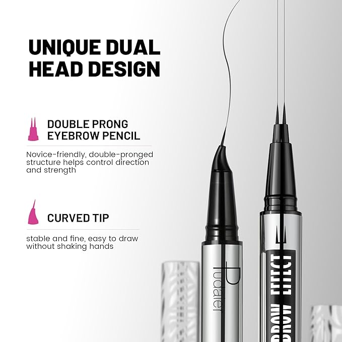 Pudaier 2 Pack 2 Fine Tip Eyebrow Pen, Waterproof Filling Faux Brow Makeup Pencils for Women with Precise Curved Brush-Tip to Fast Create Natural Hair-Like Brows, Last All-Day (Light Blonde)