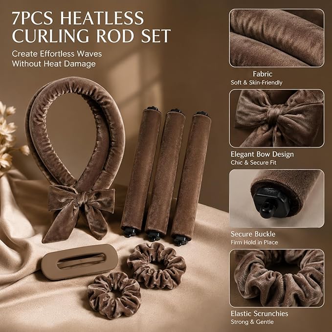 7-Piece Overnight Blowout Rods, Heatless Curling Rod for Overnight Curls, Time-Saving Hair Styling Solution for Busy Professionals