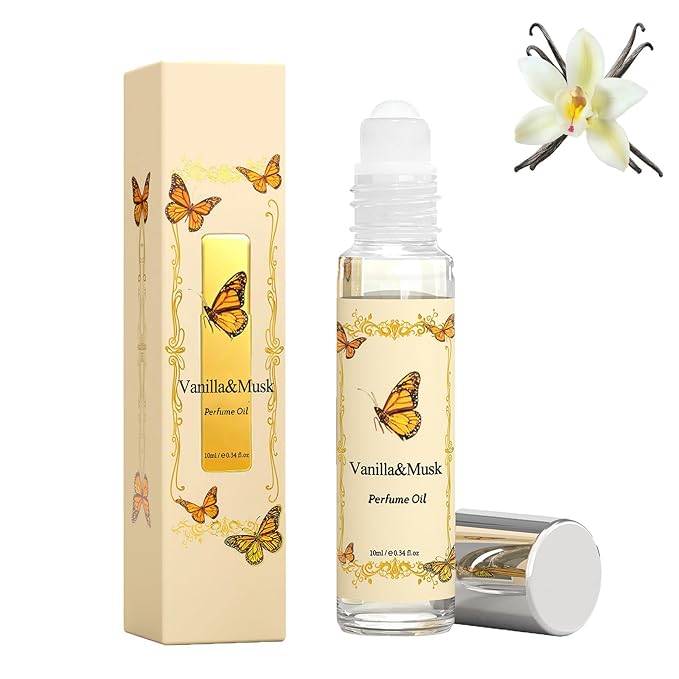 Vanilla & Musk Roll-On Perfume Oil – Travel Size Perfumes for Women, Alcohol Free Skin Close Fragrance, Warm & Soft Scent Elegant Gift -Vegan & Cruelty-Free 0.34 fl.oz