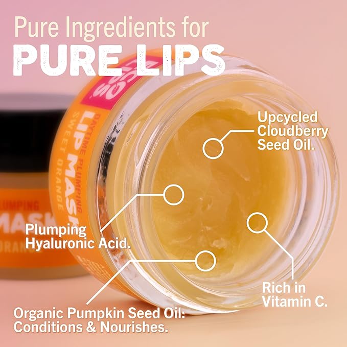 Eco Lips Daily Plumping Lip Mask with Hyaluronic Acid + Organic Vanilla Bean Sugar Lip Scrub 2-Pack 100% Natural Made in USA