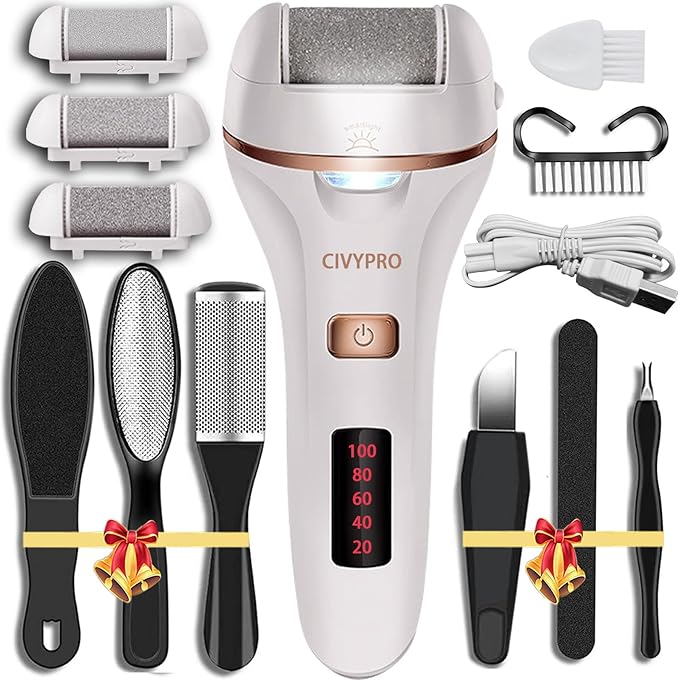Electric Callus Remover for Feet, Long Service Time Foot Scrubber, Rechargeable Electronic Foot Files, Professional Pedicure Tools Pedicure Kit Feet Care for Crack Heel, Women Gift (White)