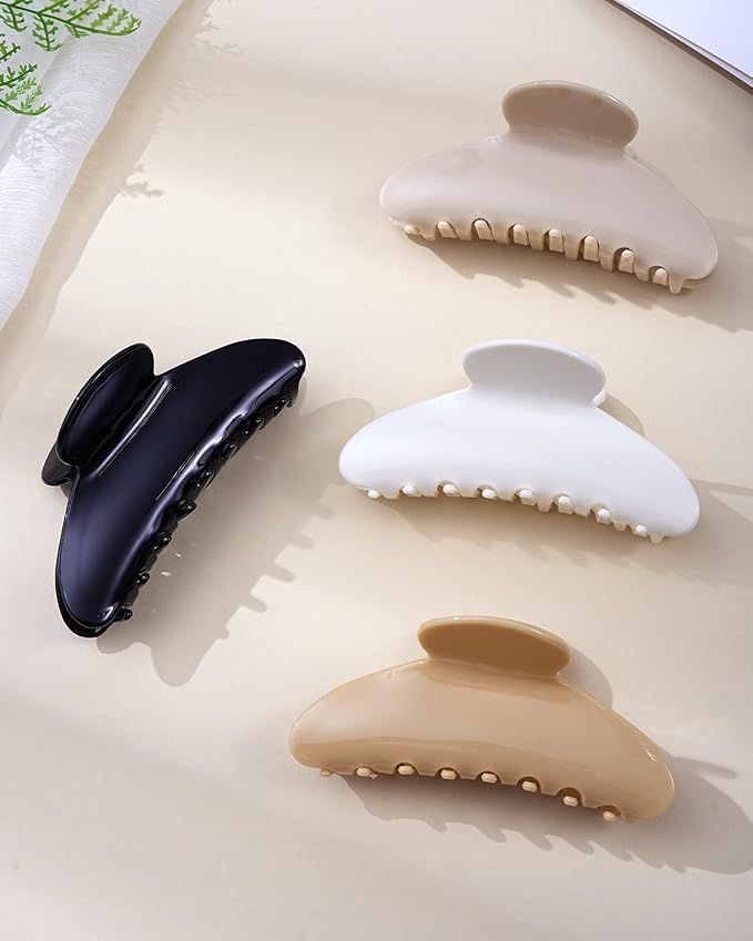 Mesovor 4 Pack Acrylic Hair Clips Claws, Nonslip 3.94" Large Hair Grip Hairclips for Thin and Thick | French Banana Barrettes Hair Strong Hold Hair Jaw Clamps (Neutral Beige Polished)