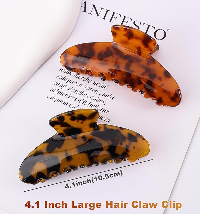 2 Pack Acetate Hair Claw Clips for Women Tortoise Shell 4 Inch Large Claw Hair Clips for Thin to Thick Hair
