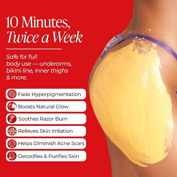 Turmeric Brightening Clay Mask Turmeric Mask for Dark Spots & intimate brightening, Post-Shave Soothing Treatment for Body, Underarm & Bikini Line Uneven Skin Tone Corrector 4 oz