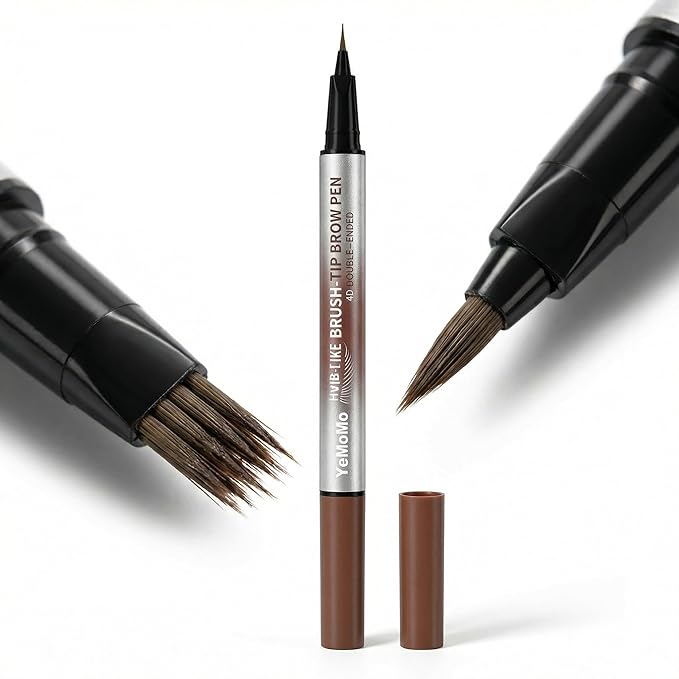 4D Double-Ended Eyebrow Pen, Hair-Like Brush Tip, Waterproof Brow Tint with Soft Nib, Available in 5 Natural Colors (2#Brown)