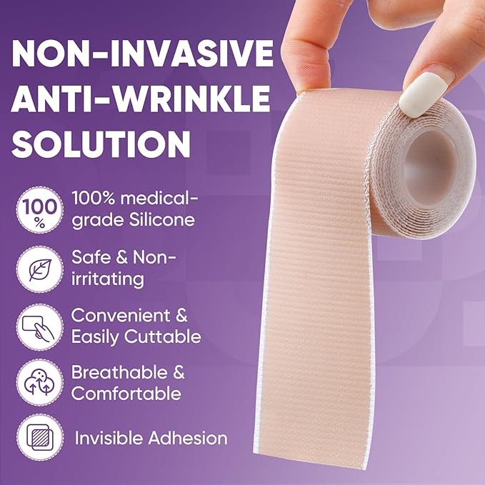 TEAWOO Anti Wrinkle Silicone Scar Tape for Face, Wrinkle Patches for Face & Forehead, Face Tape for Wrinkle Overnight, 2 Rolls (1.2" x 59" Per Roll)