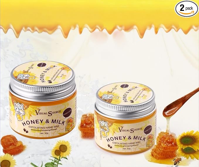 2PCS/Set Honey Milk Hand Wax Mask Moisturizing Paraffin Peel Off Wax Hydrating Nourishing Repair Skin Film Cream Exfoliating Calluses For Cracked,Dry,Aging Hands