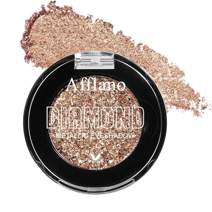 Afflano Shimmery Nude Brown Eyeshadow Highly Pigmented, Sparkle Intense Color Brown Glitter Eyeshadow Palette Single, Long Lasting, Blendable, Daily Wear, Neutral Metallic Glitter Eyes Look, 5H