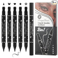 5PCS Black Liquid Eyeliner Stamps Set,Double-side Winged Eyeliner Stencil Pen,Waterproof Long Lasting Eye Liners Stamp Eyeliner Pencil Tattoo Makeup Tools with Heart,Flower,Star,Butterfly,Cone Shapes
